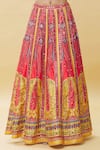 Samyukta Singhania_Yellow Raw Silk Print Mughal Garden Semi Round Lehenga Set _at_Aza_Fashions