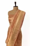 Buy_Paaprika_Peach Tissue Handwoven Stripe Zari Border Saree With Unstitched Blouse Piece _Online_at_Aza_Fashions