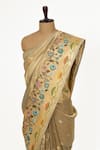 Paaprika_Grey Tissue Handwoven Meenakari Border Saree With Unstitched Blouse Piece _Online_at_Aza_Fashions