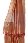 Shop_Paaprika_Rose Gold Tissue Handwoven Scallop Border Saree With Unstitched Blouse Piece _at_Aza_Fashions