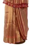 Paaprika_Rose Gold Tissue Handwoven Scallop Border Saree With Unstitched Blouse Piece _Online_at_Aza_Fashions