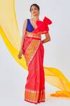 Buy_Paaprika_Red Pure Silk Ladoo Saree With Unstitched Blouse Piece _at_Aza_Fashions