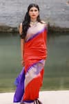 Buy_Paaprika_Red Handwoven Pure Vertical Zari Saree With Unstitched Blouse Piece _at_Aza_Fashions