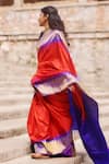 Shop_Paaprika_Red Handwoven Pure Vertical Zari Saree With Unstitched Blouse Piece _at_Aza_Fashions