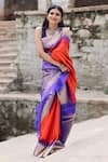 Paaprika_Red Handwoven Pure Vertical Zari Saree With Unstitched Blouse Piece _at_Aza_Fashions