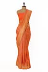 Buy_Paaprika_Orange Banarasi Woven Striped Saree With Unstitched Blouse Piece _at_Aza_Fashions