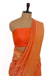 Shop_Paaprika_Orange Banarasi Woven Striped Saree With Unstitched Blouse Piece _at_Aza_Fashions