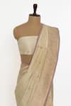 Shop_Paaprika_Ivory Banarasi Brocade Woven Floral Motif Saree With Unstitched Blouse Piece _Online_at_Aza_Fashions