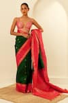 Buy_Paaprika_Green Handwoven Pure Silk Floral Kanjeevaram Saree With Unstitched Blouse Piece _at_Aza_Fashions