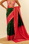 Paaprika_Green Handwoven Pure Silk Floral Kanjeevaram Saree With Unstitched Blouse Piece _Online_at_Aza_Fashions