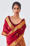 Paaprika_Maroon Handwoven Pure Silk Kanjeevaram Saree With Unstitched Blouse Piece _Online_at_Aza_Fashions