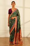 Buy_Paaprika_Blue Handwoven Pure Silk Floral Jaal Pattern Saree With Unstitched Blouse Piece _at_Aza_Fashions