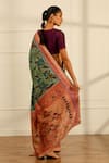 Shop_Paaprika_Blue Handwoven Pure Silk Floral Jaal Pattern Saree With Unstitched Blouse Piece _at_Aza_Fashions