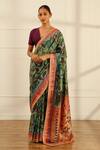 Paaprika_Blue Handwoven Pure Silk Floral Jaal Pattern Saree With Unstitched Blouse Piece _Online_at_Aza_Fashions