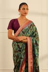 Paaprika_Blue Handwoven Pure Silk Floral Jaal Pattern Saree With Unstitched Blouse Piece _at_Aza_Fashions