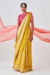 Buy_Paaprika_Yellow Banarasi Woven Flora Saree With Unstitched Blouse Piece _at_Aza_Fashions