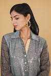 Buy_Rabani & Rakha_Grey Georgette Printed Sequin Spread Embellished Kurta And Pant Set  _Online_at_Aza_Fashions