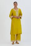 Buy Lajjoo C Yellow Silk Embroidery Blossom Round Zehra Kurta With Palazzo at Aza Fashions Buy_Lajjoo C_Yellow Silk Embroidery Blossom Round Zehra Kurta With Palazzo _at_Aza_Fashions