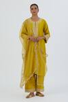 Lajjoo C Yellow Silk Embroidery Blossom Round Zehra Kurta With Palazzo Online at Aza Fashions Lajjoo C_Yellow Silk Embroidery Blossom Round Zehra Kurta With Palazzo _Online_at_Aza_Fashions