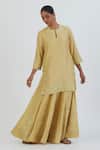 Buy_Lajjoo C_Yellow Silk Embroidery Wild Bloom U Neck Blossom Kurta With Sharara _at_Aza_Fashions