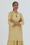 Shop_Lajjoo C_Yellow Silk Embroidery Wild Bloom U Neck Blossom Kurta With Sharara _Online_at_Aza_Fashions