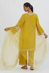 Shop_Lajjoo C_Yellow Organza Embroidery Florid Nira Dupatta _at_Aza_Fashions