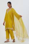 Shop_Lajjoo C_Yellow Organza Embroidery Florid Nira Dupatta _Online_at_Aza_Fashions