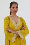 Buy Lajjoo C Yellow Silk Embroidered Thread V Neck Naaz Kurta And Pant Set Online at Aza Fashions Buy_Lajjoo C_Yellow Silk Embroidered Thread V Neck Naaz Kurta And Pant Set _Online_at_Aza_Fashions
