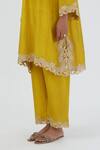 Shop Lajjoo C Yellow Silk Embroidered Thread V Neck Naaz Kurta And Pant Set Online at Aza Fashions Shop_Lajjoo C_Yellow Silk Embroidered Thread V Neck Naaz Kurta And Pant Set _Online_at_Aza_Fashions