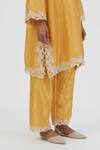 Shop Lajjoo C Yellow Silk Embroidered Thread V Neck Naaz Work Kurta And Pant Set Online at Aza Fashions Shop_Lajjoo C_Yellow Silk Embroidered Thread V Neck Naaz Work Kurta And Pant Set _Online_at_Aza_Fashions