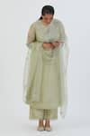 Lajjoo C Green Kurta Chanderi Embroidered Thread Round Prisha And Pant Set Online at Aza Fashions Lajjoo C_Green Kurta Chanderi Embroidered Thread Round Prisha And Pant Set _Online_at_Aza_Fashions