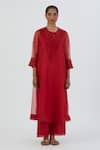 Buy Lajjoo C Red Kurta Chanderi Embroidered Thread Round Prisha Work And Pant Set at Aza Fashions Buy_Lajjoo C_Red Kurta Chanderi Embroidered Thread Round Prisha Work And Pant Set _at_Aza_Fashions