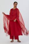 Buy Lajjoo C Red Kurta Chanderi Embroidered Thread Round Prisha Work And Pant Set Online at Aza Fashions Buy_Lajjoo C_Red Kurta Chanderi Embroidered Thread Round Prisha Work And Pant Set _Online_at_Aza_Fashions