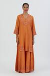 Buy Lajjoo C Orange Silk Embroidered Thread V Neck Isha Kurta And Sharara Set at Aza Fashions Buy_Lajjoo C_Orange Silk Embroidered Thread V Neck Isha Kurta And Sharara Set _at_Aza_Fashions