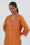 Shop Lajjoo C Orange Silk Embroidered Thread V Neck Isha Kurta And Sharara Set Online at Aza Fashions Shop_Lajjoo C_Orange Silk Embroidered Thread V Neck Isha Kurta And Sharara Set _Online_at_Aza_Fashions