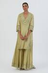 Buy Lajjoo C Green Silk Embroidered Thread V Neck Isha Kurta And Sharara Set at Aza Fashions Buy_Lajjoo C_Green Silk Embroidered Thread V Neck Isha Kurta And Sharara Set _at_Aza_Fashions