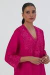 Shop_Lajjoo C_Pink Silk Embroidered Thread V Neck Isha Work Kurta And Sharara Set _Online_at_Aza_Fashions