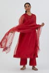 Buy_Lajjoo C_Red Organza Embroidered Thread Nira Dupatta _at_Aza_Fashions