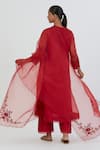 Shop_Lajjoo C_Red Organza Embroidered Thread Nira Dupatta _at_Aza_Fashions