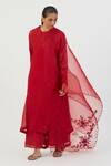 Lajjoo C_Red Organza Embroidered Thread Nira Dupatta _Online_at_Aza_Fashions