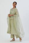Buy_Lajjoo C_Green Organza Embroidered Thread Nira Dupatta _at_Aza_Fashions