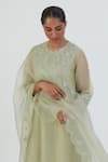 Lajjoo C_Green Organza Embroidered Thread Nira Dupatta _Online_at_Aza_Fashions