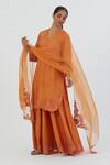 Buy_Lajjoo C_Orange Organza Embroidered Thread Arshi Dupatta _at_Aza_Fashions