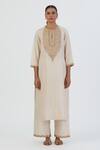 Buy Lajjoo C White Silk Embroidered Thread Round Smita Kurta With Pant at Aza Fashions Buy_Lajjoo C_White Silk Embroidered Thread Round Smita Kurta With Pant _at_Aza_Fashions