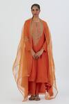 Buy_Lajjoo C_Orange Organza Embroidered Thread Ira Floral Cluster Dupatta _at_Aza_Fashions