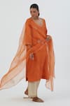 Lajjoo C_Orange Organza Embroidered Thread Ira Floral Cluster Dupatta _Online_at_Aza_Fashions