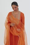 Shop_Lajjoo C_Orange Organza Embroidered Thread Ira Floral Cluster Dupatta _Online_at_Aza_Fashions