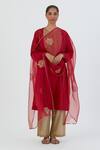 Buy_Lajjoo C_Red Organza Embroidered Thread Deepa Dupatta _at_Aza_Fashions