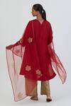 Shop_Lajjoo C_Red Organza Embroidered Thread Deepa Dupatta _at_Aza_Fashions