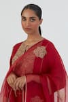 Lajjoo C_Red Organza Embroidered Thread Deepa Dupatta _Online_at_Aza_Fashions